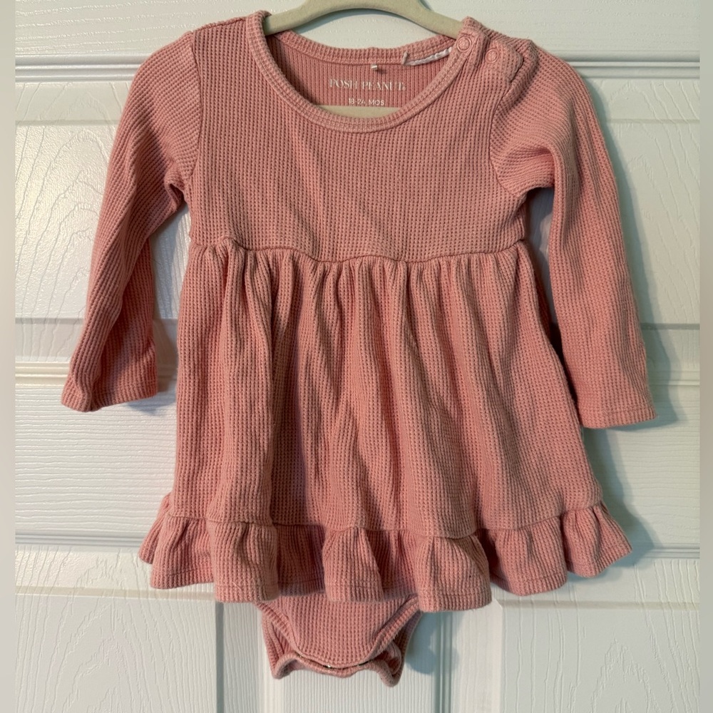 POSH PEANUT Fall Rose Long Sleeve Waffle Skirted Bodysuit